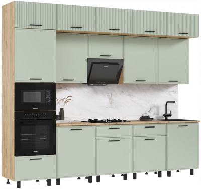 Модульная кухня Бьянка 3,0/1080м, Крафт золотой/Олива софт