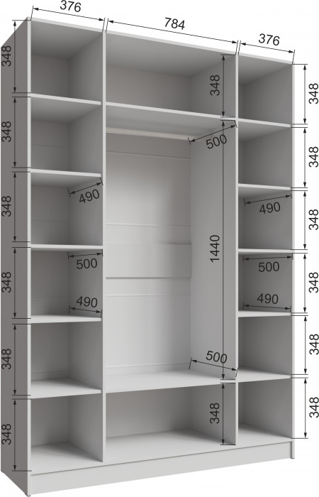 Шкаф 1,6 с антресолью и зеркалом Мадрид, Белый/Ателье светлое