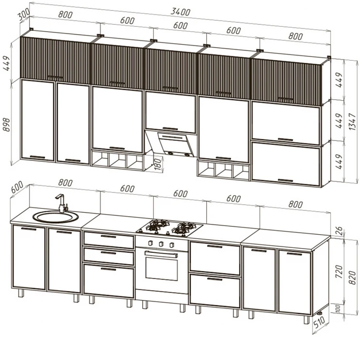 Кухня Бьянка 3,4/1350м, Крафт золотой/Кашемир